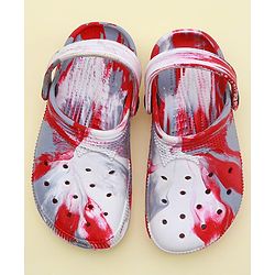 Pine Kids Clogs with Back Strap Closure & Marble Print - White & Red