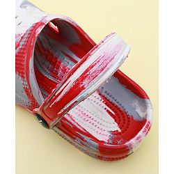 Pine Kids Clogs with Back Strap Closure & Marble Print - White & Red