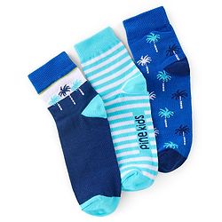 Pine Kids High Ankle Length Socks Hawaiin Theme Print Pack of 3 - Blue