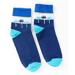 Pine Kids High Ankle Length Socks Hawaiin Theme Print Pack of 3 - Blue