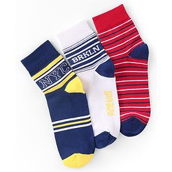 Pine Kids High Ankle Length Socks Text and Stripes Print Pack of 3 - Multicolor