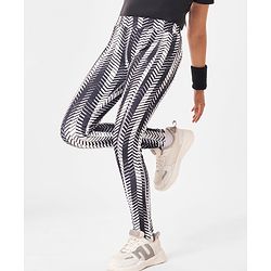 Pine Active Full Length Super Stretch Leggings Chevron Print - White & Black