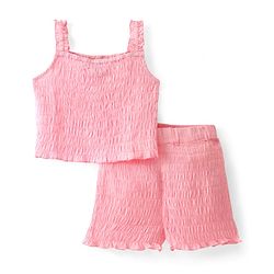 Pine Kids Cotton Woven Sleeveless Solid Color Top & Shorts Set - Pink