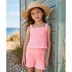 Pine Kids Cotton Woven Sleeveless Solid Color Top & Shorts Set - Pink