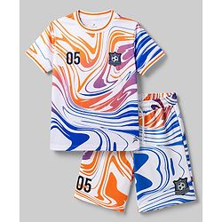 Pine Active Half Sleeves T-Shirt and Shorts Set Marble Print - White