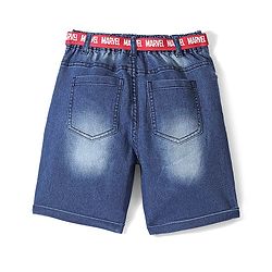 Pine Kids Marvel Denim Above Knee Length Shorts with Belt, Badge Detailing and Avengers Graphics - Blue