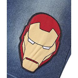 Pine Kids Marvel Denim Above Knee Length Shorts with Belt, Badge Detailing and Avengers Graphics - Blue