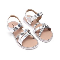 Pine Kids Velcro Closure Party Wear Sandals - Silver