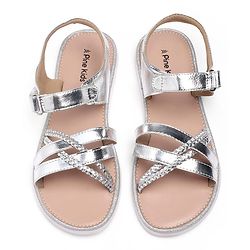 Pine Kids Velcro Closure Party Wear Sandals - Silver