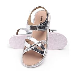 Pine Kids Velcro Closure Party Wear Sandals - Silver