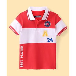 Pine Kids Half Sleeves Polo T-Shirt Best Player Print - Red