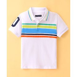 Pine Kids Half Sleeves Polo Striped  T-Shirt - White