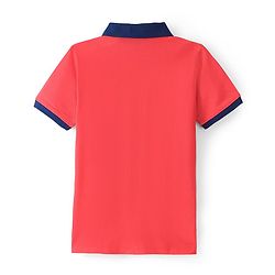 Pine Kids Cotton Half Sleeves Striped Polo T-Shirt With Ship Embroidery - Poppy Red
