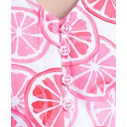 Pine Kids Cotton Woven Half Sleeves Frock Orange Print - Snow White & Pink