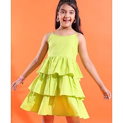 Pine Kids 100% Cotton Woven Sleeveless Texture Frock - Lime Green