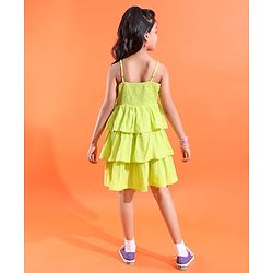 Pine Kids 100% Cotton Woven Sleeveless Texture Frock - Lime Green