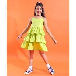 Pine Kids 100% Cotton Woven Sleeveless Texture Frock - Lime Green