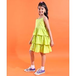 Pine Kids 100% Cotton Woven Sleeveless Texture Frock - Lime Green