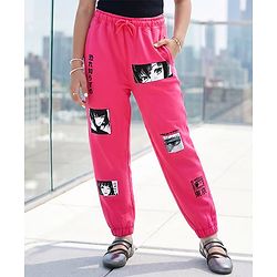 Pine Kids Cotton Knit Full Length  Lounge Pant with Anime Print - Pink