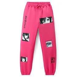 Pine Kids Cotton Knit Full Length  Lounge Pant with Anime Print - Pink