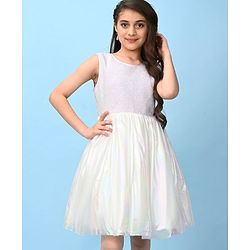 Pine Kids Sleeveless Solid Color Party Frock - White
