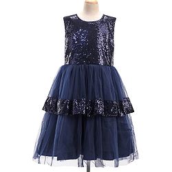 Pine Kids Woven Sleeveless Layered Party Dress with Sequin Detailing - Navy Blue