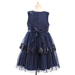 Pine Kids Woven Sleeveless Layered Party Dress with Sequin Detailing - Navy Blue