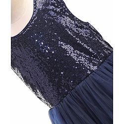 Pine Kids Woven Sleeveless Layered Party Dress with Sequin Detailing - Navy Blue