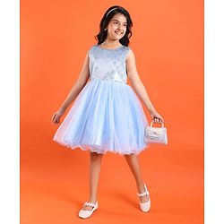 Pine Kids Sleeveless Shimmery Flared Party Frock - Light Blue