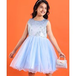 Pine Kids Sleeveless Shimmery Flared Party Frock - Light Blue