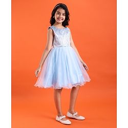 Pine Kids Sleeveless Shimmery Flared Party Frock - Light Blue