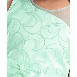 Pine Kids Sleeveless Moon & Floral Embroidered with Bow Applique Party Frock - Sea Green