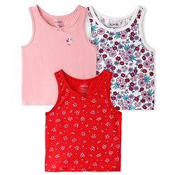 Pine Kids Cotton Lycra Knit Sleeveless  Slips  Floral Print Pack of 3 - Multicolour