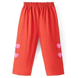 Pine Kids Looper Knit Frill Sleeves Top & Palazzo Set with Heart Print - Red & Pink