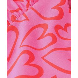 Pine Kids Looper Knit Frill Sleeves Top & Palazzo Set with Heart Print - Red & Pink