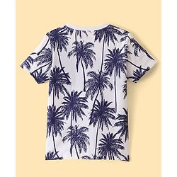Pine Kids Single Jersey Knit Half Sleeves T-Shirt & Shorts Set Palm Tree Print - Snow White & Blue Depths