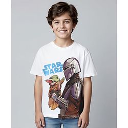 Pine Kids Lucas Cotton Knit Half Sleeves T-Shirt With Front And Back Star Wars Graphics - White