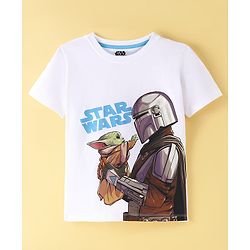Pine Kids Lucas Cotton Knit Half Sleeves T-Shirt With Front And Back Star Wars Graphics - White