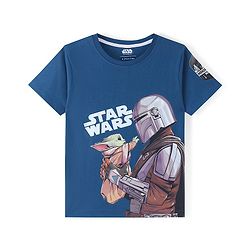 Pine Kids Lucas Cotton Knit Half Sleeves T-Shirt with Star Wars Graphics - Navy Blue