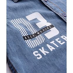 Pine Kids Denim Full Sleeves Washed Shirt With Text Print - Navy Blue