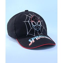 Pine Kids Marvel Cotton Summer Cap With Spiderman Graphics - Black