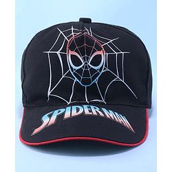 Pine Kids Marvel Cotton Summer Cap With Spiderman Graphics - Black