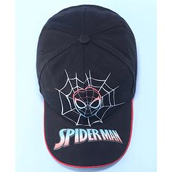 Pine Kids Marvel Cotton Summer Cap With Spiderman Graphics - Black