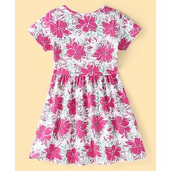 Pine Kids  Cotton Knit Half Sleeves Frock with Floral Print - White