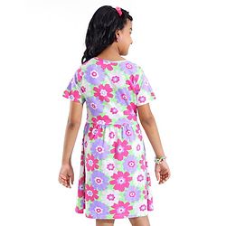 Pine Kids Cotton Knit Half Sleeves Frock with Floral Print - Green