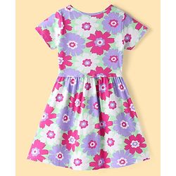 Pine Kids Cotton Knit Half Sleeves Frock with Floral Print - Green