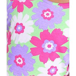 Pine Kids Cotton Knit Half Sleeves Frock with Floral Print - Green