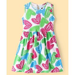 Pine Kids Cotton Knit Sleeveless Frock with Heart Print - White