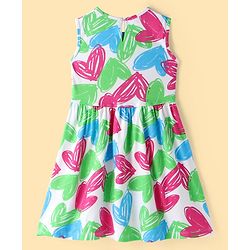 Pine Kids Cotton Knit Sleeveless Frock with Heart Print - White