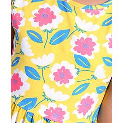 Pine Kids Cotton Knit Sleeveless Frock with Floral Print - Yellow